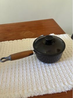 Black Le Creuset Wood Handle Small Saucepan 14 Single Side Spout France