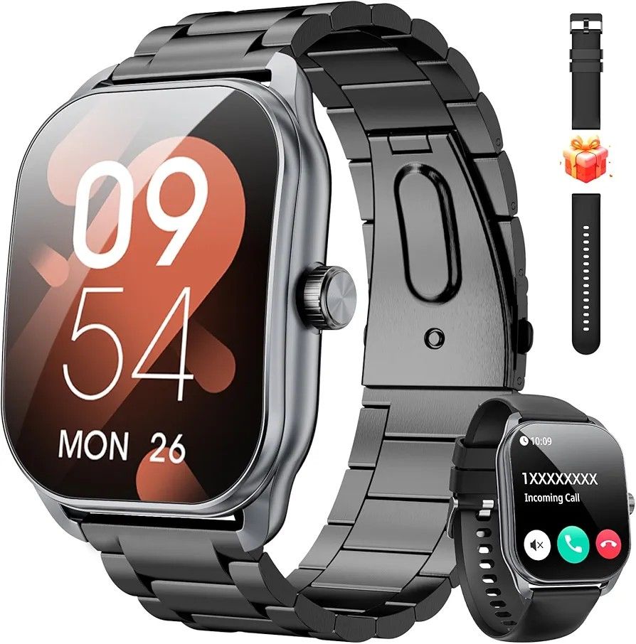 NEW Military Smart Watch(Answer/Make Call), 2.01"Heart Rate,Sleep Monitor,Fitness tracker,Waterproof,Android iOS (2 Straps)