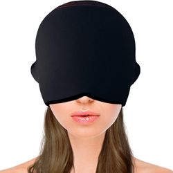 Headache Relief Hat for Migraine Hot and Cold Ice Gel Pack Therapy, Migraine Ice Head Wrap Cap Quick Stop Pain Comfortable Headband Eye Ear Face Cover