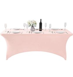 Blush Pink Stretch 6 foot Tablecloth Rectangle Fitted Spandex Wedding Table cover ~ NEW