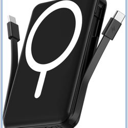 podoru for Magsafe Battery Pack, 10000mAh Magnetic Power Bank Built-in Double USB C Cables 22.5W PD Fast Charging LED Display Wireless Portable Charge