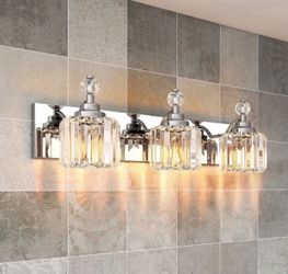LED Modern Crystal Bathroom Vanity Lights Over Mirror, Chrome Bathroom Light Fixtures Wall Light