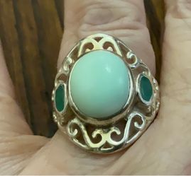 ARYO Designer Sterling Silver Statement Ring, Pastel Mint Green Cabochon Stone size 7