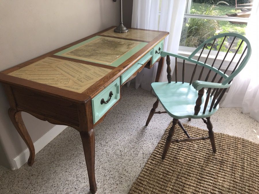 Antique refurbished writing desk & chair.