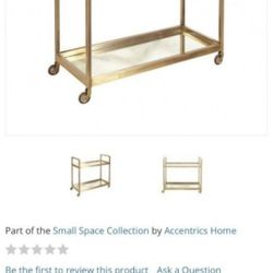 New Small Space Brushed Gold And Glass Bar Cart