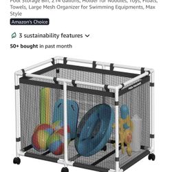 Pool Storage Bin, 214 Gallons, Holder for Noodles, Toys, Floats, Towels, Large 
