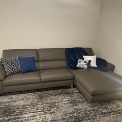 Premium Gray Leather Sectional Sofa - Basically New - Good Office Couch!