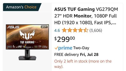  ASUS TUF Gaming VG279QM 27” HDR Monitor, 1080P Full HD (1920 x  1080), Fast IPS, 280Hz, G-SYNC Compatible, Extreme Low Motion Blur Sync  (ELMB SYNC), 1ms, DisplayHDR 400, BLACK : Electronics