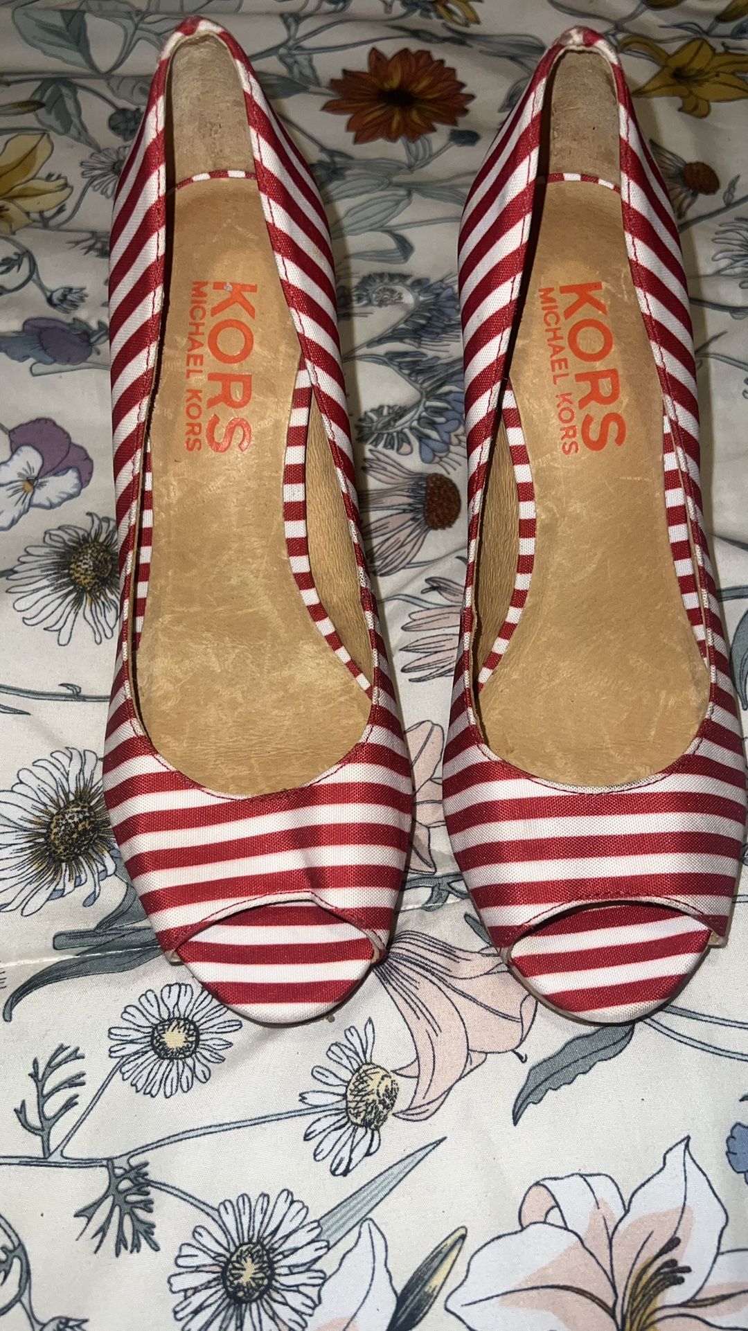 Michael Kors Red And White Stripe Heels