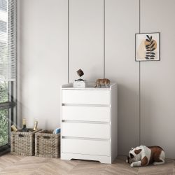 4 Drawer Dresser, Chest of Drawers Without Handle, White Dresser for Bedroom 100% Waterproof, Modern Wooden Cabinet with Sturdy Frame for Living Room,