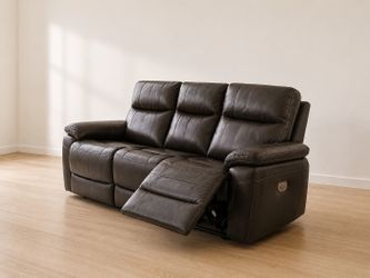 Brown leather power reclining sofa