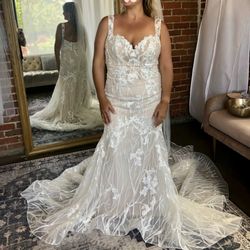 🌸 Stunning Once-Worn Patricia Lace Mermaid Wedding Gown – Beach Bride Perfection! 🌸