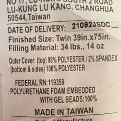 Twin Foam Mattress 39”x75”