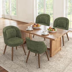 4X Green Fabric Dining Chairs