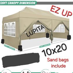 10' X 20' Pop-Up Canopy Tent Commercial Instant Shelter Outdoor Beach Camping  For Parties Gazebo With Sides & Carry Bag

