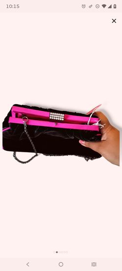 Olga Berg Velvet Clutch with Hot Pink Trim