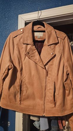 Soft Pink Suede Moto Jacket with Gold Zippers