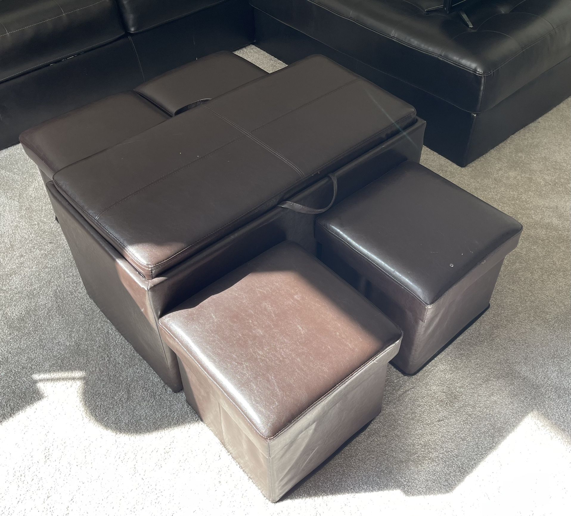 Storage Bench with 4 Collapsible Ottomans, Espresso