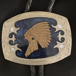 Collectible Silver Johnson And Held Buckle And Bolo Tie 