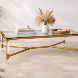 Modern Gold and Acrylic Glass Coffee Table