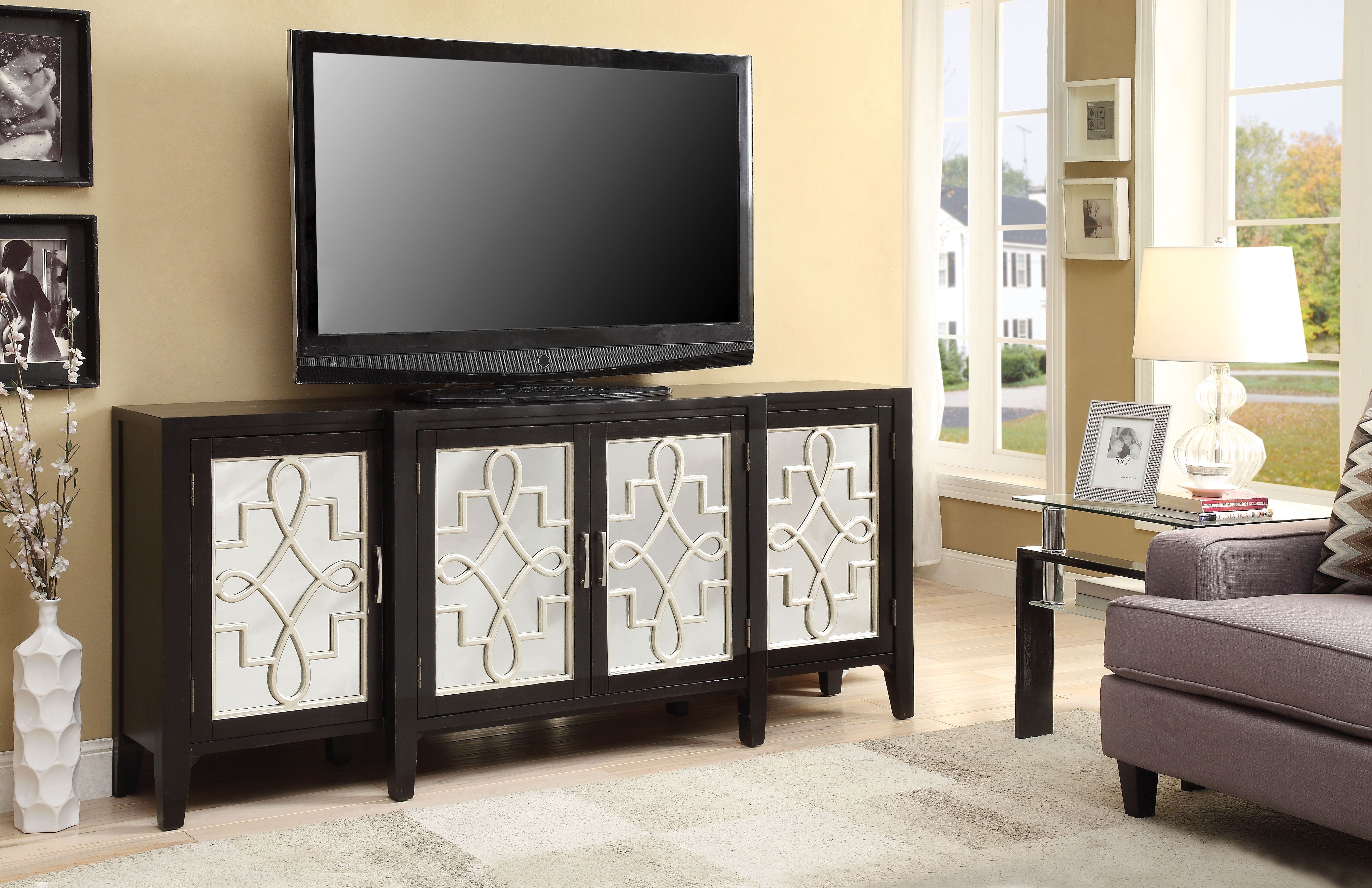 Kacia Antique Black Finish Console Cabinet