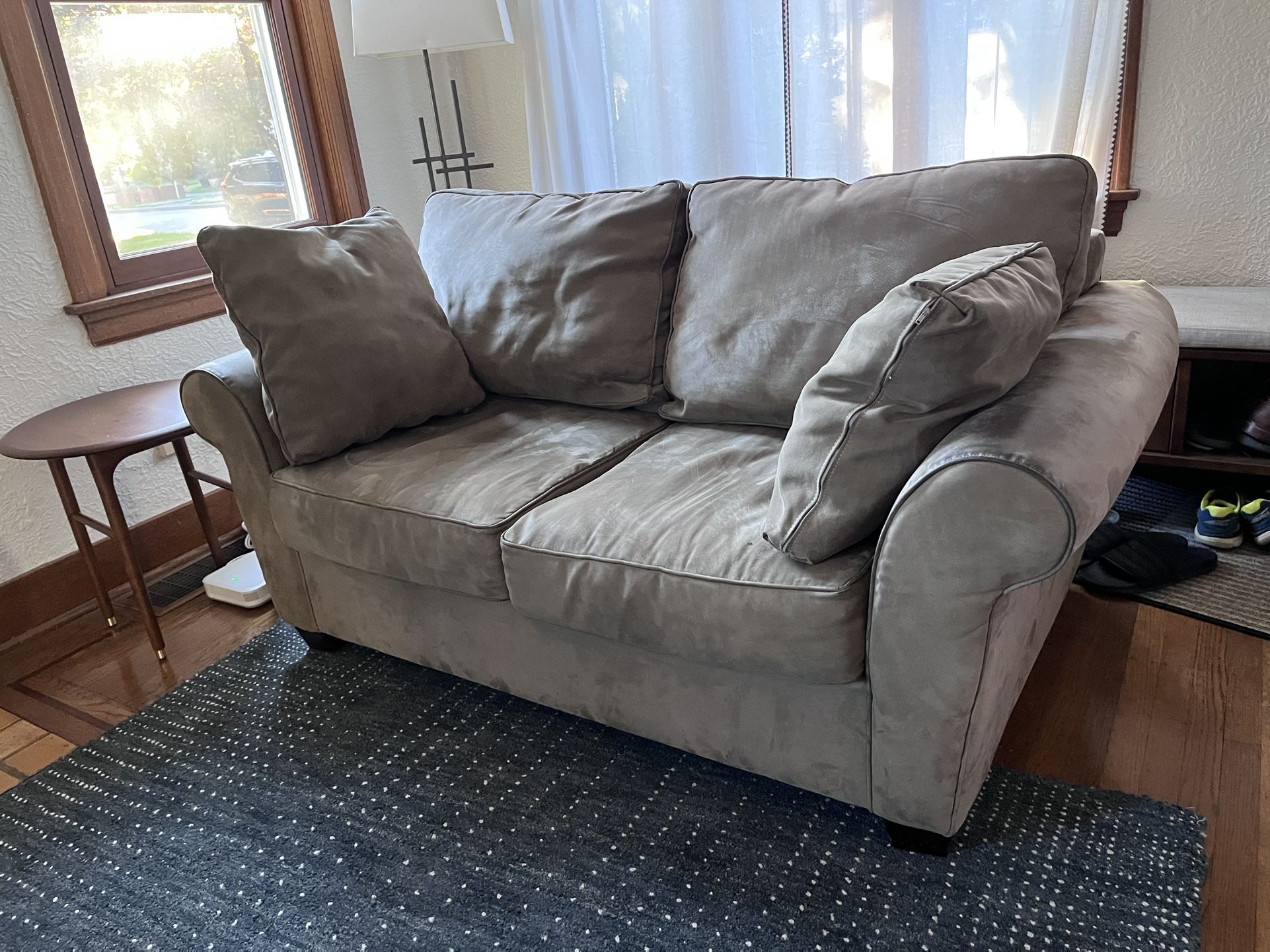 Gray/Green Microsuede Loveseat