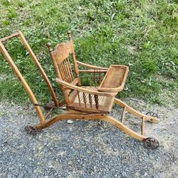 Antique Oak High Chair Stroller