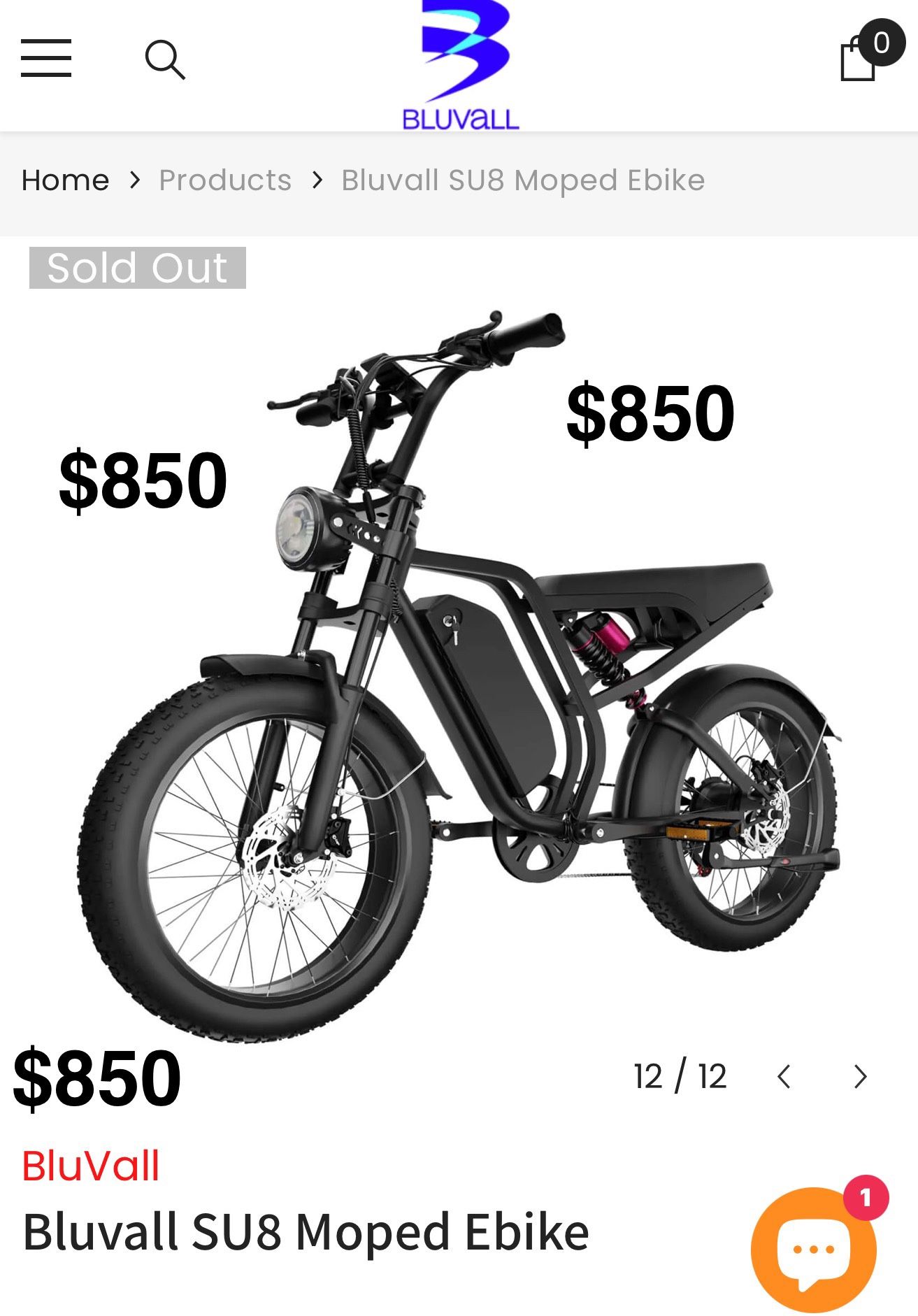 Bluvall SU8 Moped Ebike $850