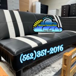 Black White Futon Couch Sofa Nuevo New Faux Leather 