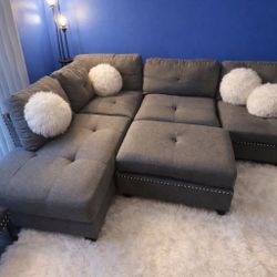 🌟FREE DELIVERY 🚚 Flawless L Shaped Sectional Couch   W/ Ottoman 