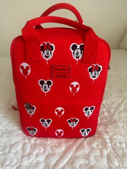 Disney Parks Loungefly Mickey & Minnie Mouse Balloon Canvas Backpack Bag Red