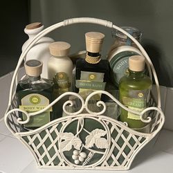 Basket of bath products. Only used for decor