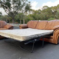 🛋️ Set Couch/Sofa Bed - Camel - Genuine Leather - Delivery Available 🚛