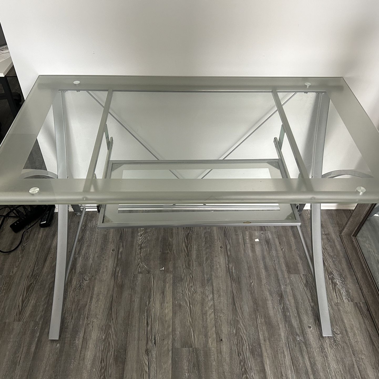 Glass Desk With Pull Shelf For Keyboard 