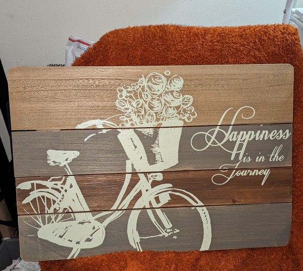 Melrose 23.5" Brown and White Happiness is in the Journey Bicycle Wall Plaque