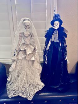 LUXURY BRIDE AND GROOM DESIGNER 3FT SKELETON DOLLS GOTHIC / VIRAL HALLOWEEN! NEW