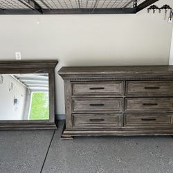 Washed Gray Dresser With Mirror 