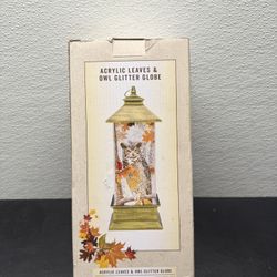 RARE CRACKER BARREL LARGE OWL & LEAVES GLITTER GLOBE - 11 1/2" TALL 