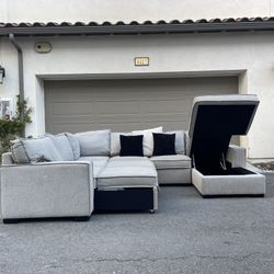 Huge Grey Sectional Couch With Pull Out Bed In Excellent Condition - FREE DELIVERY 🚛