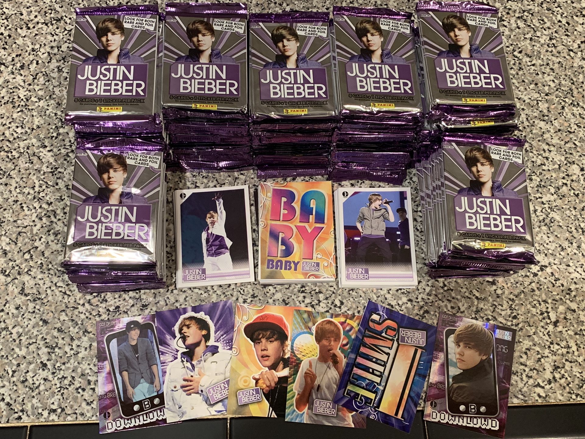 Lots of Justin Bieber Trading Card Packs