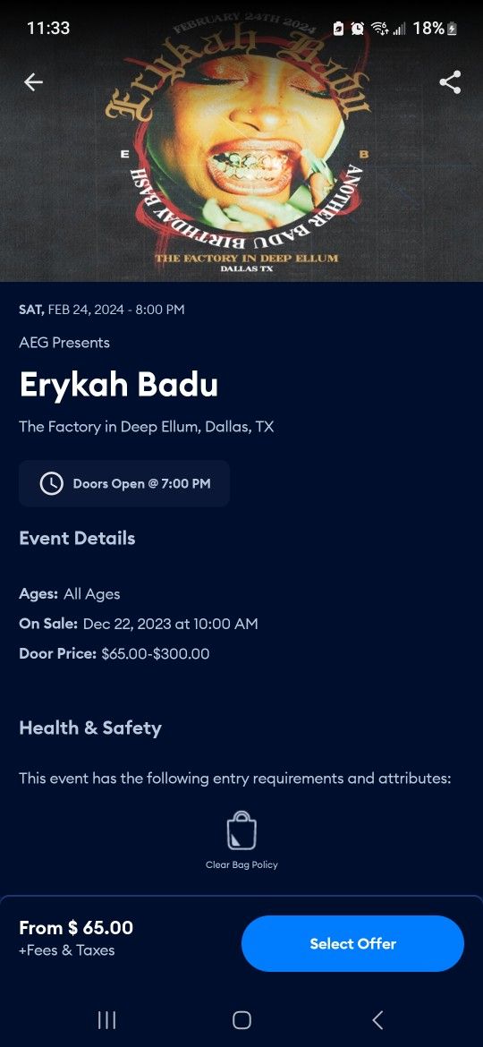 Erykah Badu Tickets 2/24 8pm