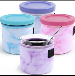 4 Pack Reusable Ice Cream Neoprene Sleeve Ninja Creami Deluxe Container Sleeves 16 oz