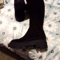 Tall Black Suede Over The Knee Boots Size 8 1/2
