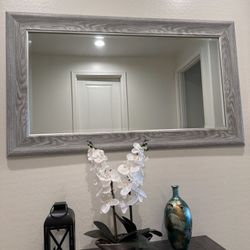 Large Gray Wood Framed Wall Mirror – Entryway / Bathroom