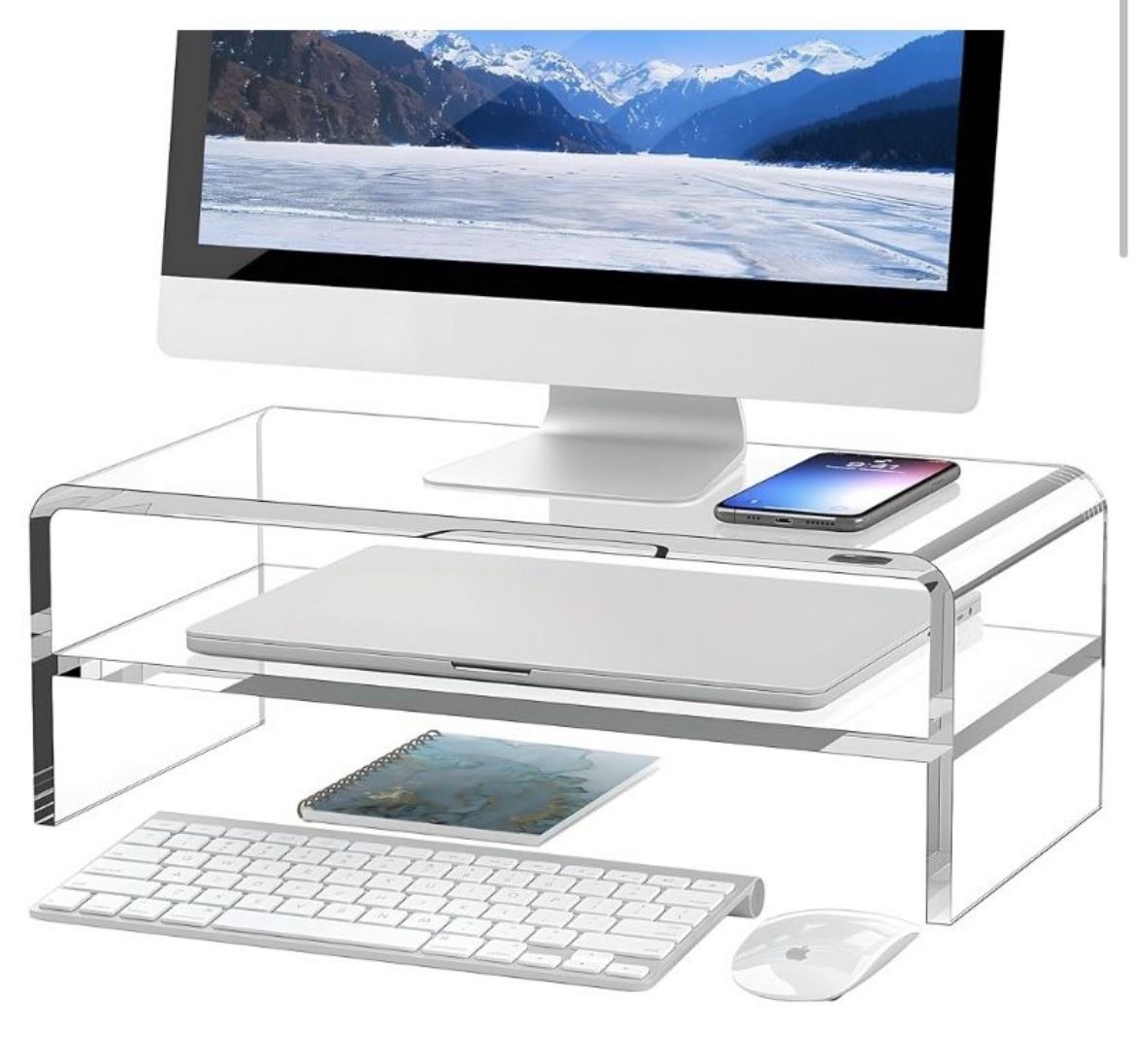 Clear Acrylic Monitor Stand Riser 2 Tier, 5.12 Inches High (M)