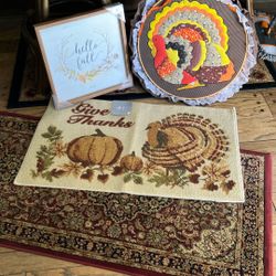 Brand New  Turkey Plaque And “hello Fall” Picture.