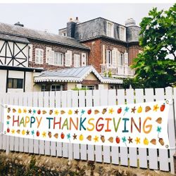 120" x 20" Thanksgiving Decoration Banner-Happy Fall Banner Pumpkin Maple Turkey Sign Indoor & Outdoor Supplies for Wall Fence Yard Garage Backdrop (c