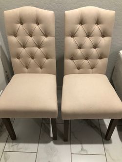 Pair of Beige Upholstered Dining Chairs