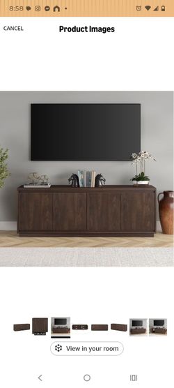 Dark Brown Wood TV Stand with Cabinet Storage