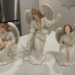 Stunning Set Of 3 Porcelain/Ceramic Cream Angels With Gold Detail | Vintage